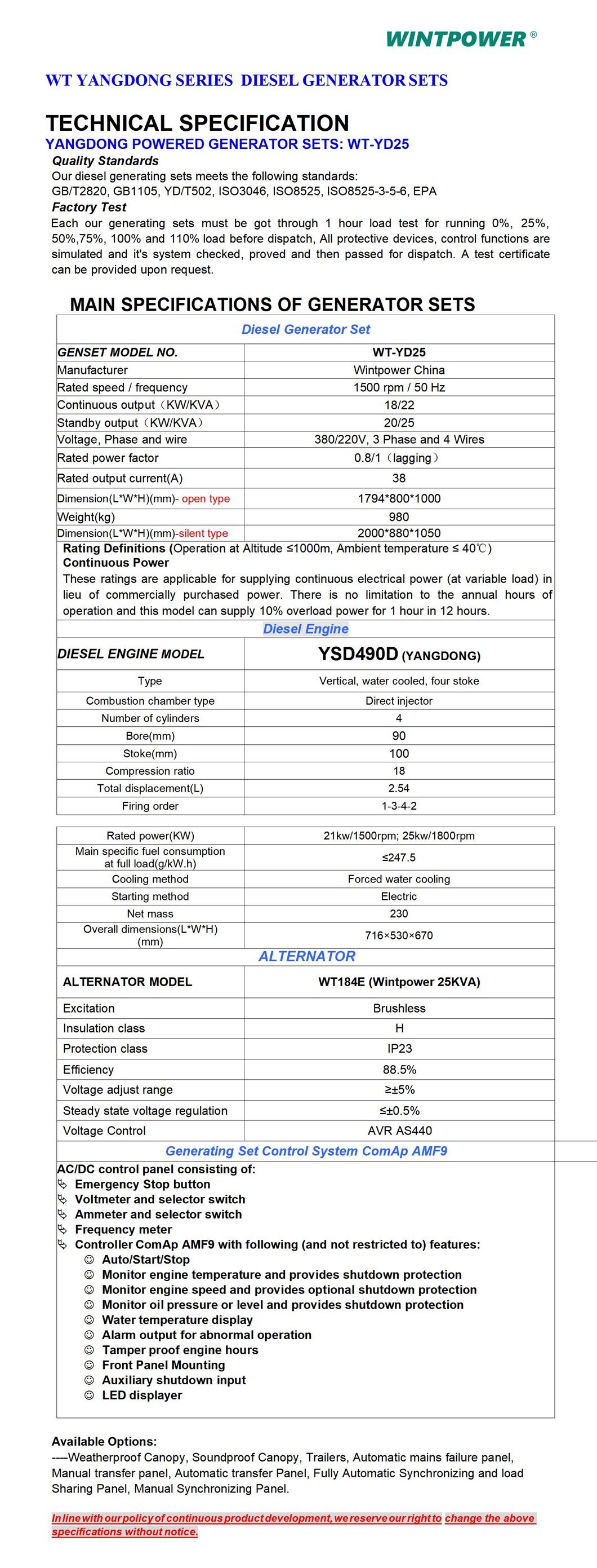 Yangdong Diesel Power Generator Set Dg Genset 44kVA Y4102zd 53kVA Y4102zld 60kVA Y4105zld 70kVA Yd4ezld 83kVA Y4110zld